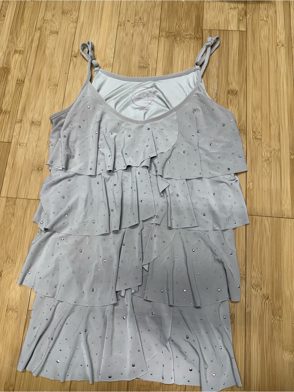 Light tan Ruffle Tank Top with Rhinestones